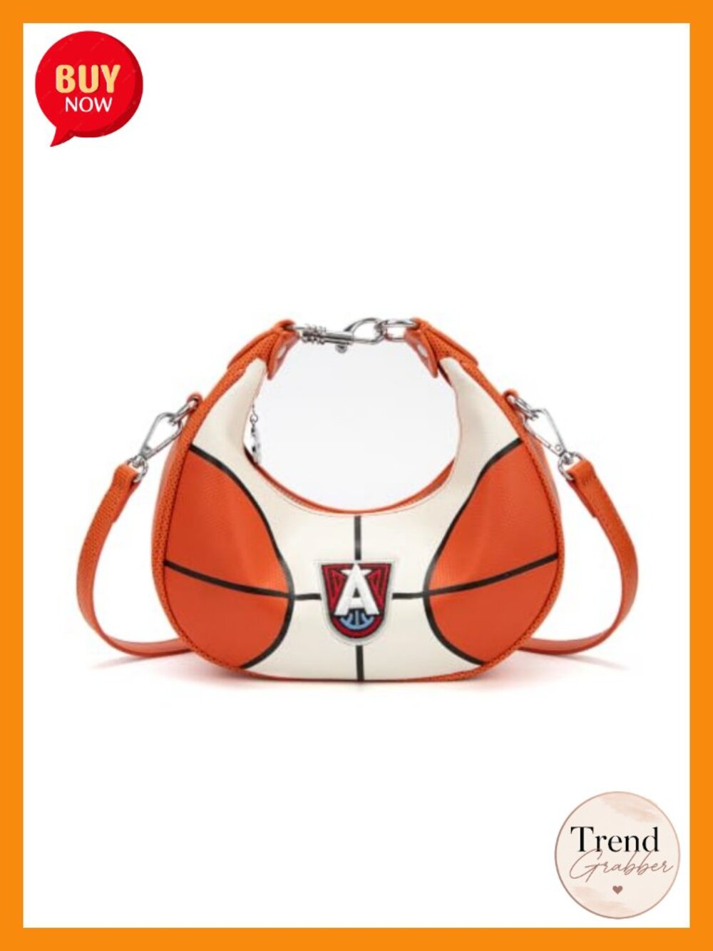Vegan Leather Crescent Crossbody Bag Basketball Team Logo Clutch